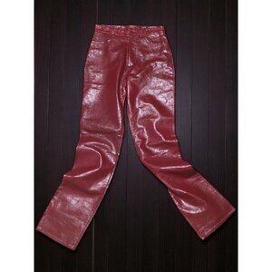 Y2K XOXO Leather Pants 10 Red High Rise Straight Leg Pockets Biker5 28 x 31
